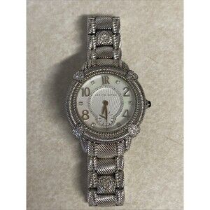 Judith Ripka 925 Sterling Silver Watch Swiss Movement MOP Dial Crystal Bracelet